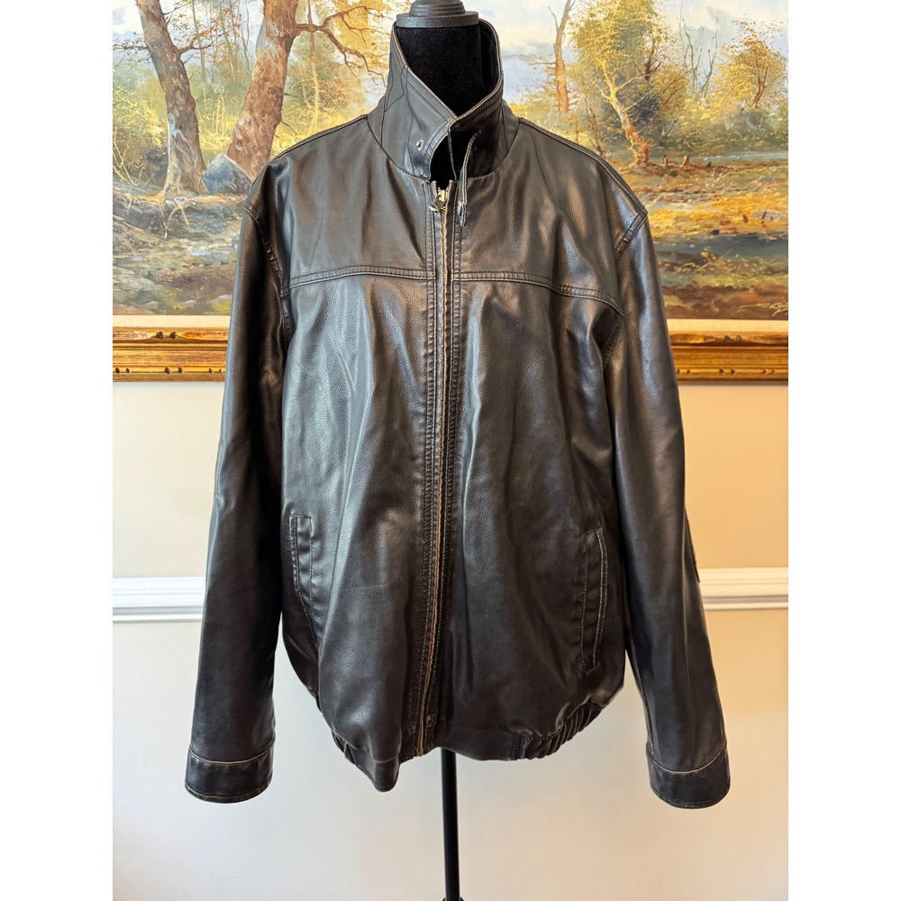 Y2K Columbia Sportswear Mens XXL Black Faux Leather Fleece Lined Bomber Jacket
